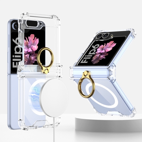 

For Samsung Galaxy Z Flip6 GKK MagSafe Airbag Hinge Shockproof Phone Case with Ring Holder(Transparent)