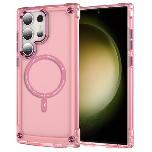 

For Samsung Galaxy S22 Ultra 5G Skin Feel TPU + PC MagSafe Magnetic Phone Case(Transparent Pink)