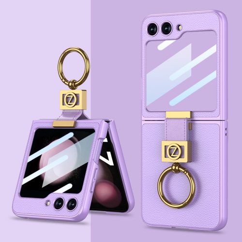 

For Samsung Galaxy Z Flip5 GKK Ultra-thin Z Ring Holder Leather Phone Case(Purple)