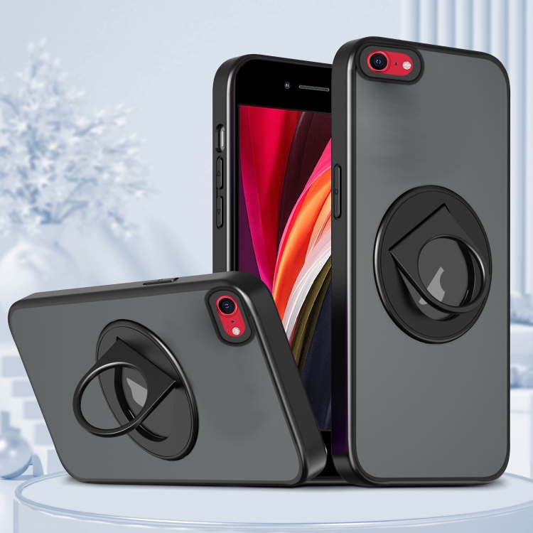 

For iPhone SE 2022 / SE 2020 / 8 Rotating Ring Magnetic Holder Phone Case(Black)