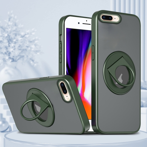 For iPhone 8 Plus / 7 Plus Rotating Ring Magnetic Holder Phone Case(Green) custom pattern text shell iphone data cable bite fast charging shell iphone 18 20w head winding machine beautiful