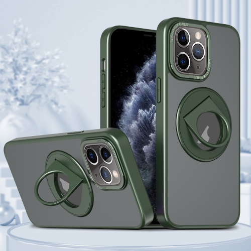 For iPhone 11 Pro Rotating Ring Magnetic Holder Phone Case(Green) for iphone 14 pro max guard magsafe magnetic ring matte phone case green