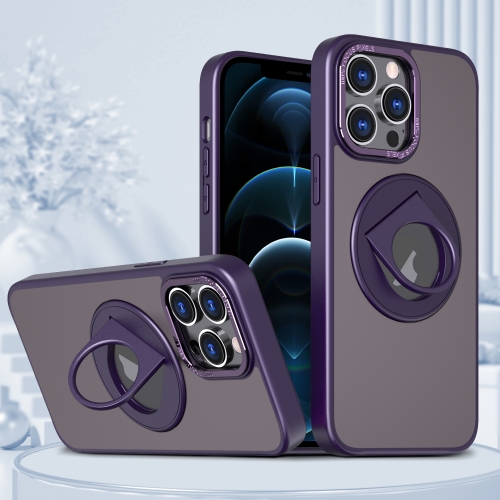 For iPhone 12 Pro Max Rotating Ring Magnetic Holder Phone Case(Purple) for iphone 15 plus magsafe magnetic ink phone case pink purple