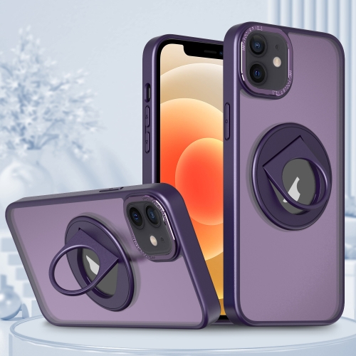 

For iPhone 12 / 12 Pro Rotating Ring Magnetic Holder Phone Case(Purple)