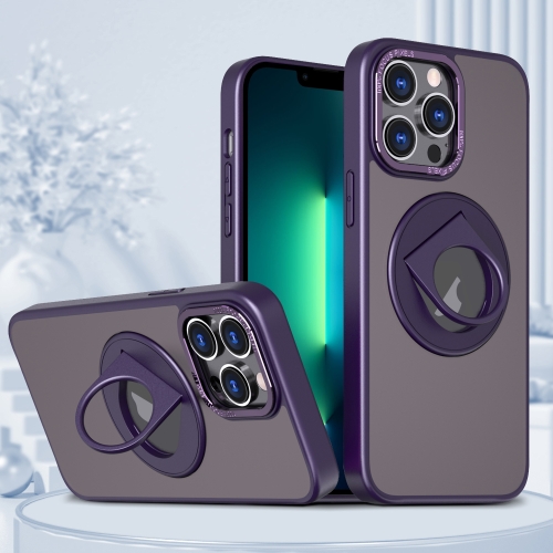 For iPhone 13 Pro Max Rotating Ring Magnetic Holder Phone Case(Purple) 1 pcs magnet rings silver pk ring strong magnetic magic tricks 18mm 19mm 20mm 21mm available