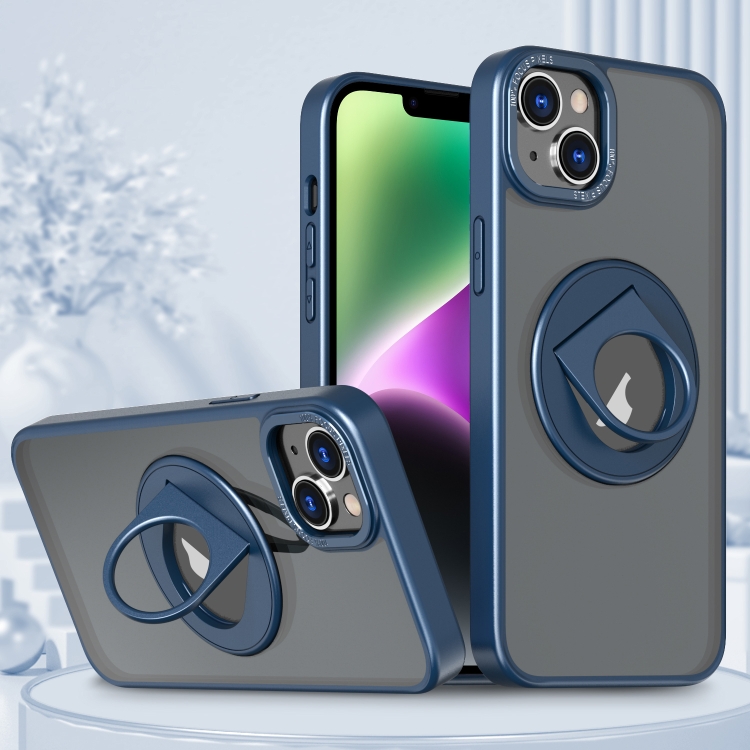 

For iPhone 14 Rotating Ring Magnetic Holder Phone Case(Blue)