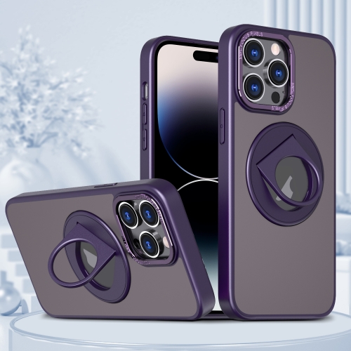 For iPhone 14 Pro Rotating Ring Magnetic Holder Phone Case(Purple) for iphone 14 pro l2 rotating ring holder magnetic phone case red