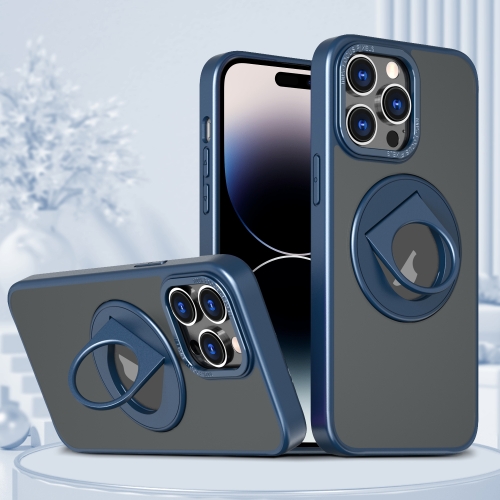 Pour iPhone 14 Pro Max Anneau Rotatif Support Magnétique Coque de Téléphone  (Bleu)
