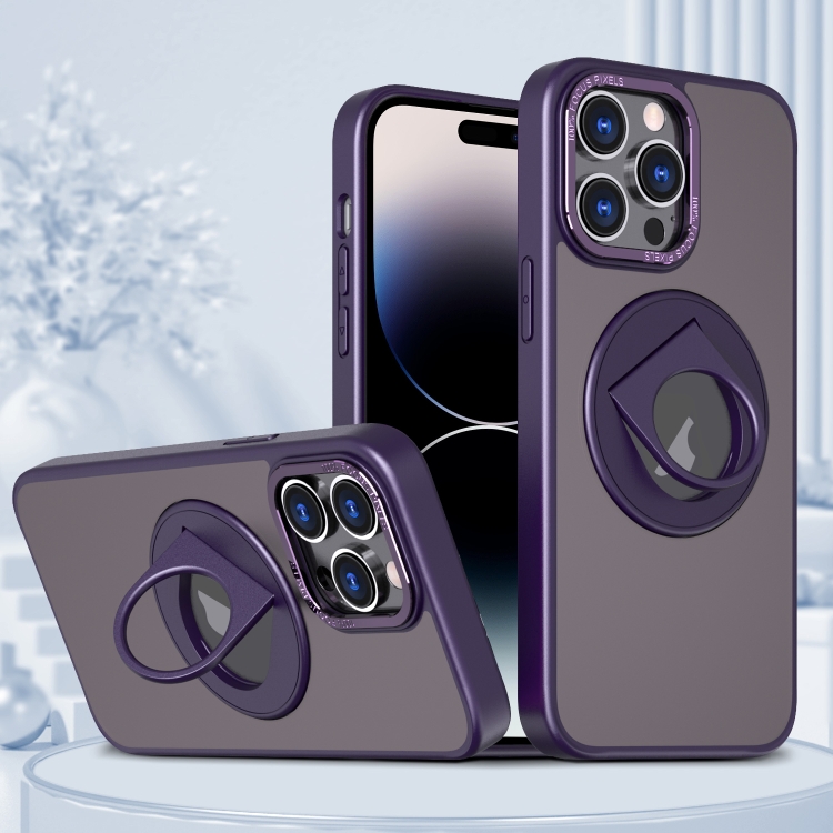 

For iPhone 14 Pro Max Rotating Ring Magnetic Holder Phone Case(Purple)