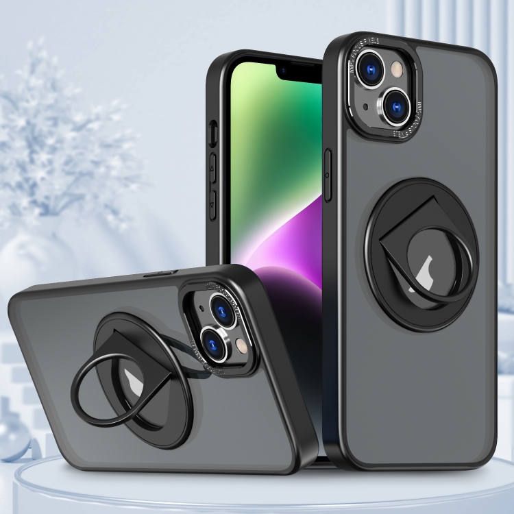 

For iPhone 15 Rotating Ring Magnetic Holder Phone Case(Black)