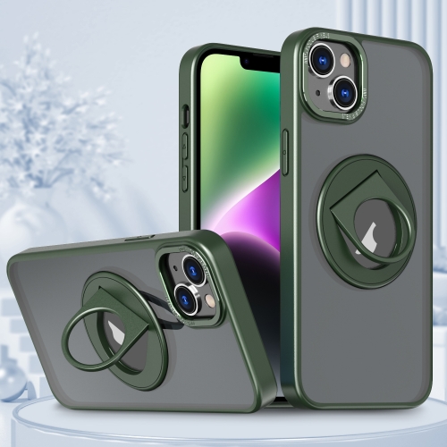 Pour iPhone 15 Etui de téléphone avec support magnétique à anneau rotatif  (Vert)