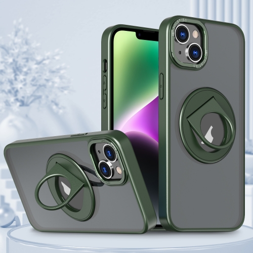 

For iPhone 15 Plus Rotating Ring Magnetic Holder Phone Case(Green)