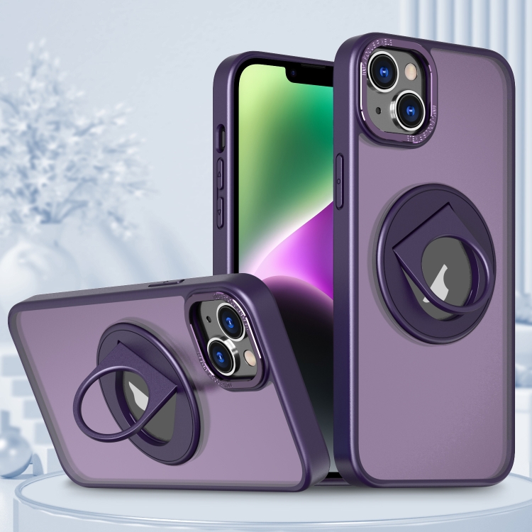 

For iPhone 15 Plus Rotating Ring Magnetic Holder Phone Case(Purple)