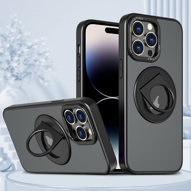 

For iPhone 15 Pro Rotating Ring Magnetic Holder Phone Case(Black)