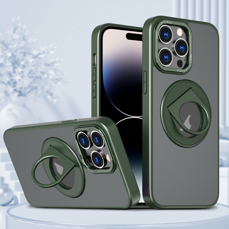 

For iPhone 15 Pro Rotating Ring Magnetic Holder Phone Case(Green)