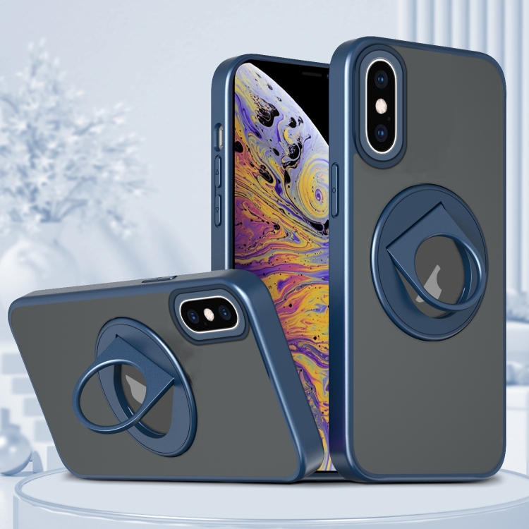 

For iPhone XS Max Rotating Ring Magnetic Holder Phone Case(Blue)