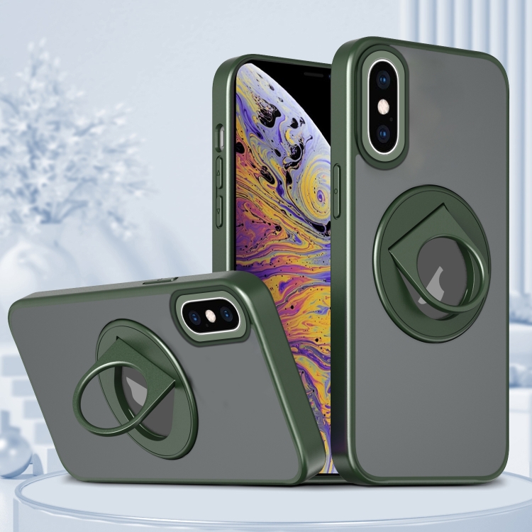 

For iPhone XS Max Rotating Ring Magnetic Holder Phone Case(Green)