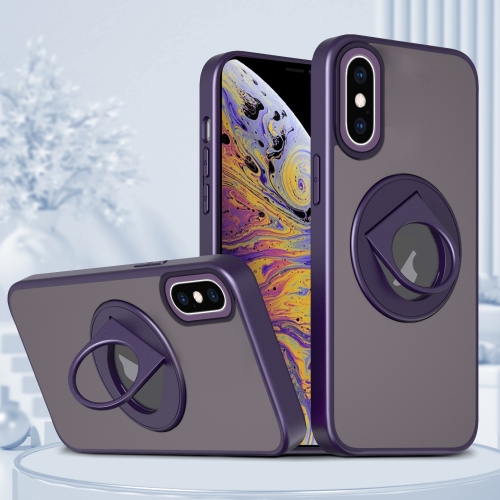 For iPhone XS Max Rotating Ring Magnetic Holder Phone Case(Purple) for iphone 15 plus magsafe magnetic ink phone case pink purple