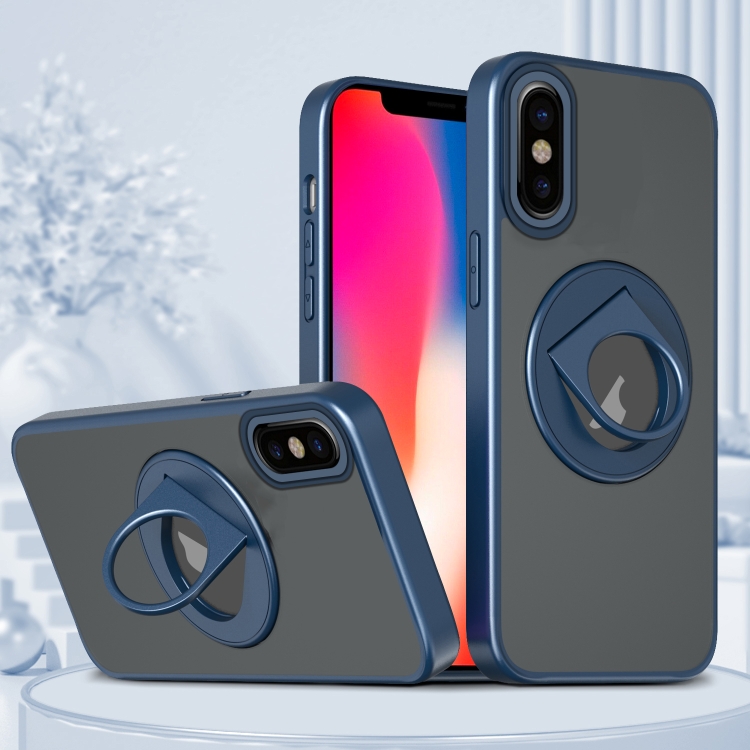 

For iPhone XS / X Rotating Ring Magnetic Holder Phone Case(Blue)