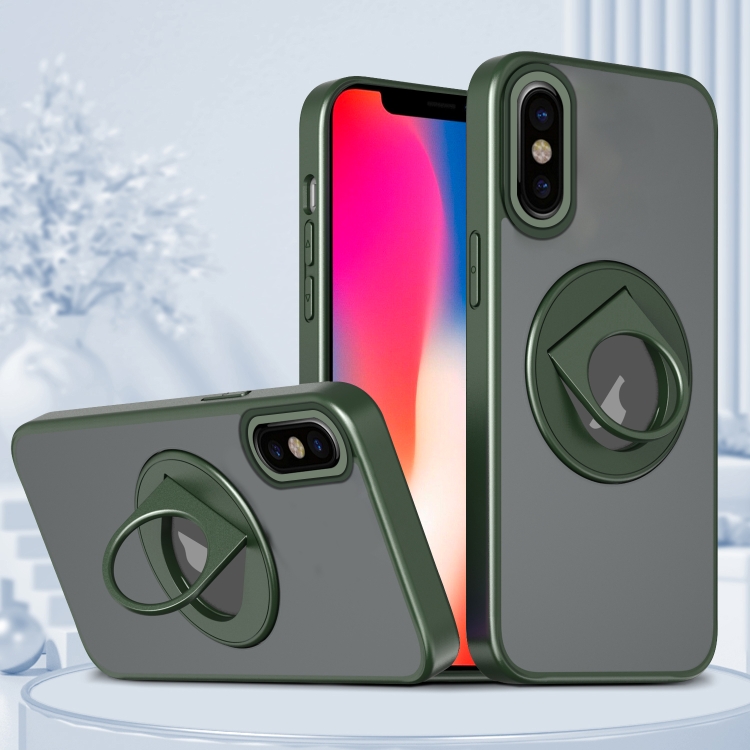 

For iPhone XS / X Rotating Ring Magnetic Holder Phone Case(Green)