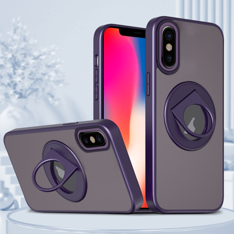 

For iPhone XS / X Rotating Ring Magnetic Holder Phone Case(Purple)