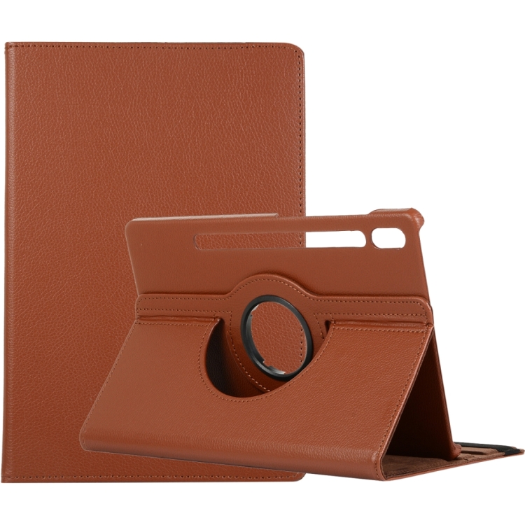 

For Samsung Galaxy Tab S9 360 Degrees Rotation Holder Litchi Texture Leather Tablet Case(Brown)