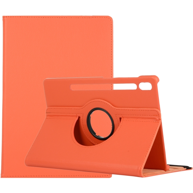 

For Samsung Galaxy Tab S9 360 Degrees Rotation Holder Litchi Texture Leather Tablet Case(Orange)