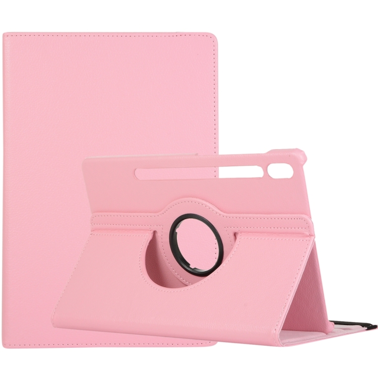 

For Samsung Galaxy Tab S9 360 Degrees Rotation Holder Litchi Texture Leather Tablet Case(Pink)