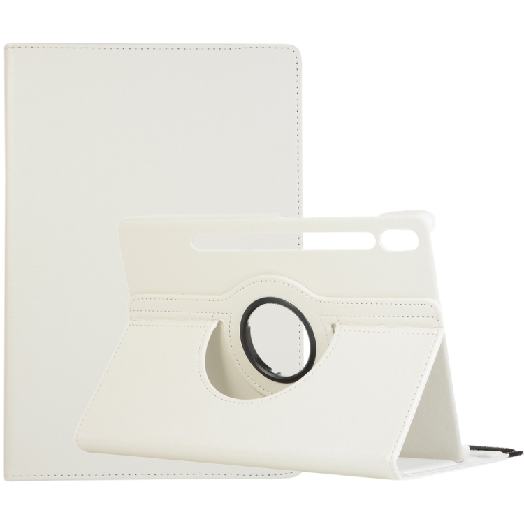 

For Samsung Galaxy Tab S9 360 Degrees Rotation Holder Litchi Texture Leather Tablet Case(White)