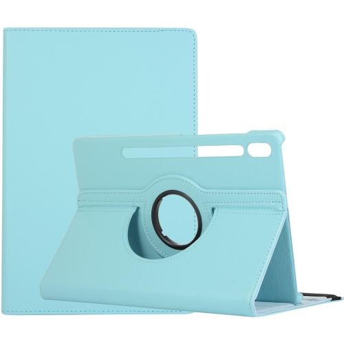 

For Samsung Galaxy Tab S9+ 360 Degrees Rotation Holder Litchi Texture Leather Tablet Case(Sky Blue)