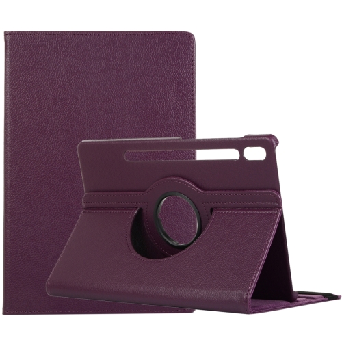 

For Samsung Galaxy Tab S9 Ultra 360 Degrees Rotation Holder Litchi Texture Leather Tablet Case(Purple)