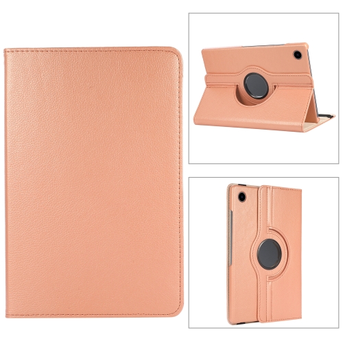 

For Samsung Galaxy Tab A9 360 Degrees Rotation Holder Litchi Texture Leather Tablet Case(Rose Gold)