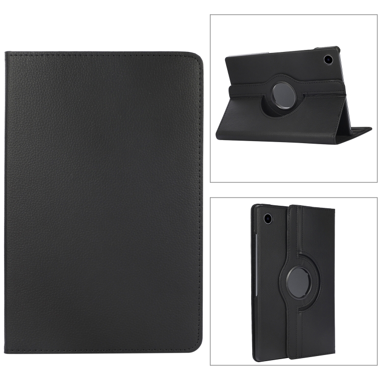 

For Samsung Galaxy Tab A9 / Tab A11 Litchi Texture 360 Degrees Rotation Holder Leather Tablet Case(Black)
