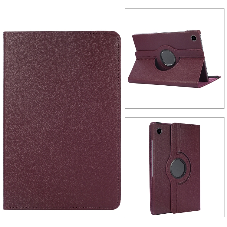 For Samsung Galaxy Tab A9 / Tab A11 Litchi Texture 360 Degrees Rotation Holder Leather Tablet Case(Purple)