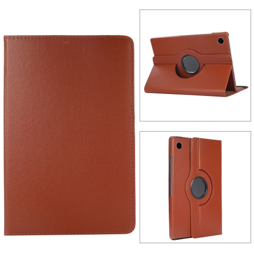 

For Samsung Galaxy Tab A9 360 Degrees Rotation Holder Litchi Texture Leather Tablet Case(Brown)