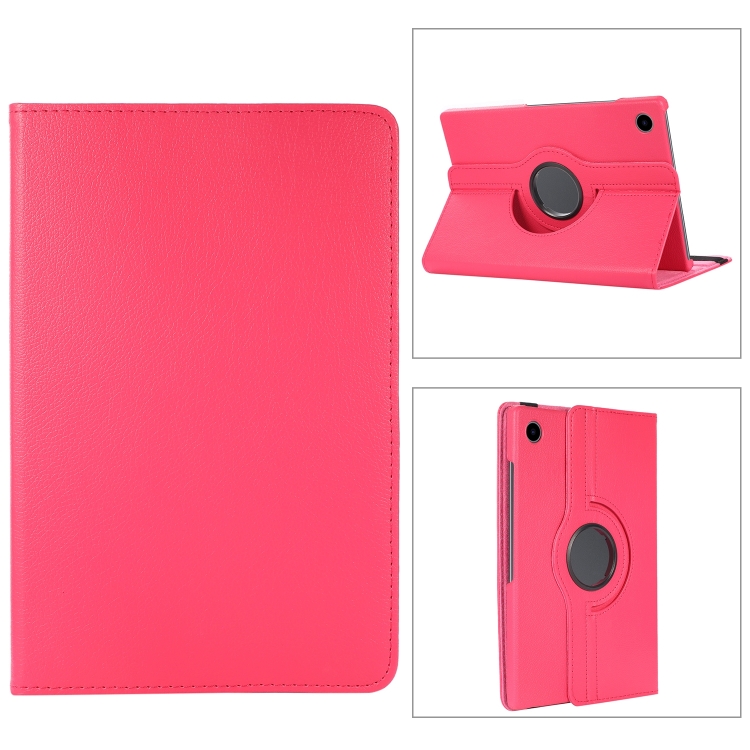 

For Samsung Galaxy Tab A9 / Tab A11 Litchi Texture 360 Degrees Rotation Holder Leather Tablet Case(Rose Red)