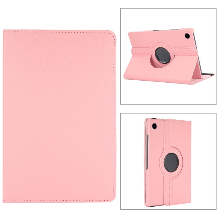 

For Samsung Galaxy Tab A9 Litchi Texture 360 Degrees Rotation Holder Leather Tablet Case(Pink)