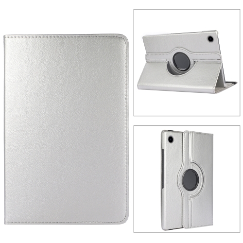 

For Samsung Galaxy Tab A9+ 360 Degrees Rotation Holder Litchi Texture Leather Tablet Case(Silver)