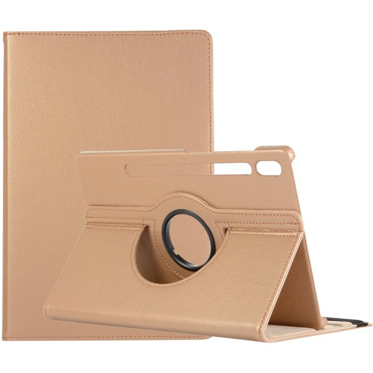

For Samsung Galaxy Tab S11 Litchi Texture 360 Degrees Rotation Holder Leather Tablet Case(Golden)