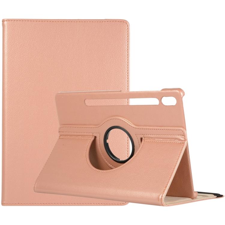 

For Samsung Galaxy Tab S11 Litchi Texture 360 Degrees Rotation Holder Leather Tablet Case(Rose Gold)