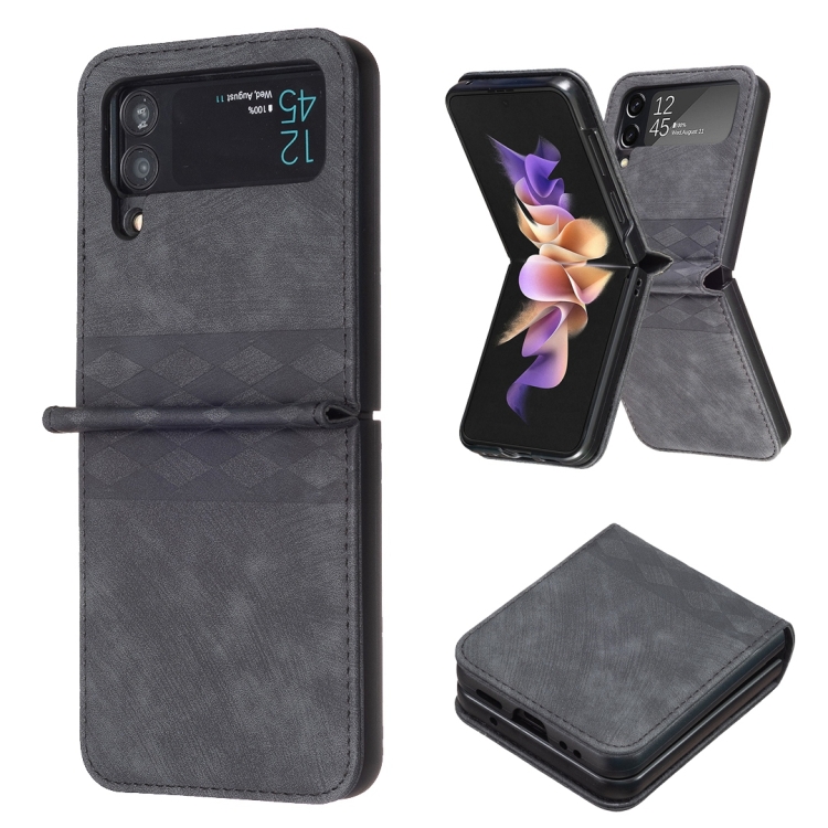 

For Samsung Galaxy Z Flip3 5G Plaid Embossed Leather Phone Case(Black)