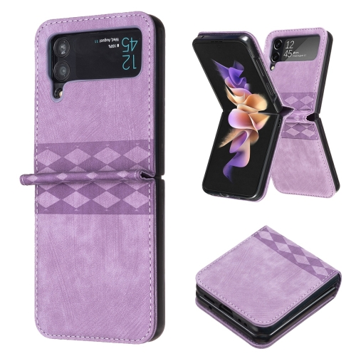 

For Samsung Galaxy Z Flip3 5G Plaid Embossed Leather Phone Case(Purple)