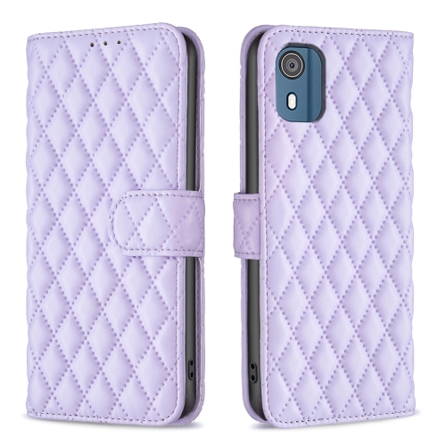 

For Nokia C02 Diamond Lattice Wallet Flip Leather Phone Case(Purple)