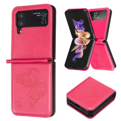 

For Samsung Galaxy Z Flip3 5G Embossing Two Butterflies Leather Phone Case(Rose Red)