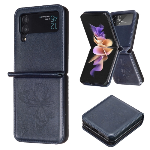 

For Samsung Galaxy Z Flip3 5G Embossing Two Butterflies Leather Phone Case(Blue)