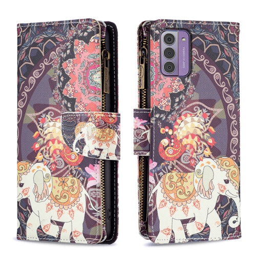 

For Nokia G42/G310 Colored Drawing Pattern Zipper Leather Phone Case(Flower Elephant)