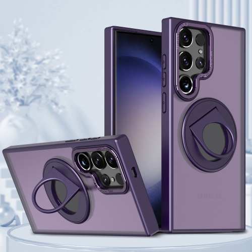 For Samsung Galaxy S23 Ultra 5G Rotating Ring Magnetic Holder Phone Case(Purple) fortiktok ring bluetooths remote control fingertip selfie video controller automatic page turner browsing for mobile phone