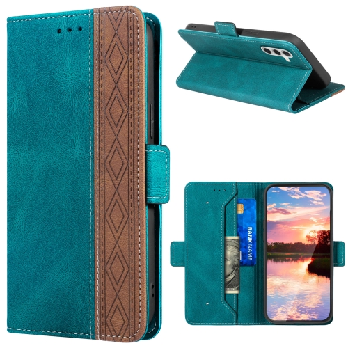 

For Samsung Galaxy A25 5G Stitching Side-Magnetic RFID Leather Phone Case(Dark Green)