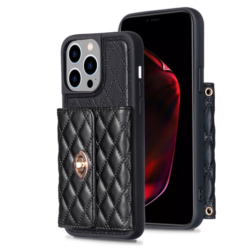 

For iPhone 15 Pro Horizontal Wallet Rhombic Leather Phone Case(Black)