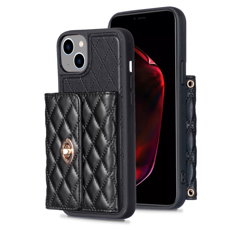 

For iPhone 15 Plus Horizontal Wallet Rhombic Leather Phone Case(Black)